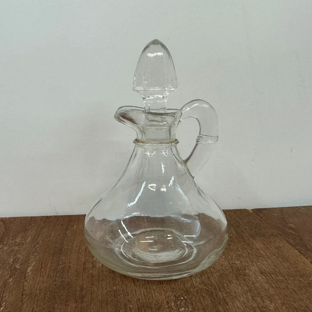 Vintage Clear Glass Oil Vinegar Cruet Carafe Dispenser with Stopper‎